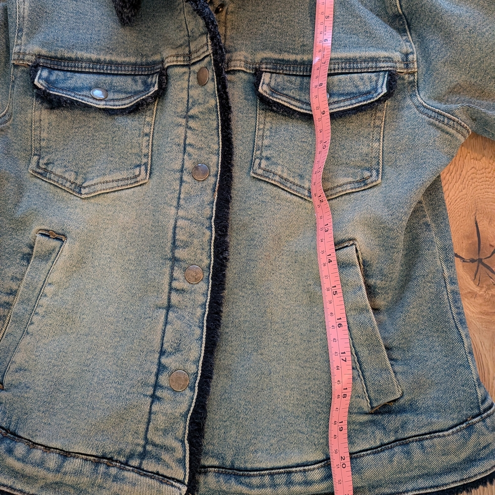 Vtg Sherpa Trim Denim Jacket Daniel Jeans Black wash Collar Lined USA Sz M Y2K - Picture 8 of 9